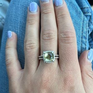 David Yurman Chateliane Pave Bezel Ring 9mm Lemon Citrine and Diamonds